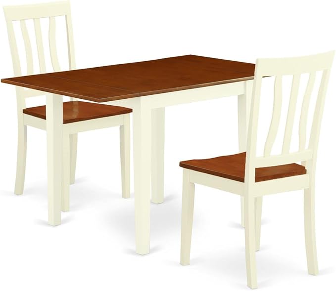East West Furniture NDAN3-WHI-W Norden 3 Piece Dinette Set for Small Spaces Contains a Rectangle Table with Dropleaf and 2 Dining Room Chairs, 30x48 Inch, Buttermilk & Cherry - LeafyLoom