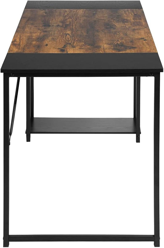 FurnitureR Computer 47.2 inch Rustic Student Laptop Writing Storage Shelves Space Saving, Simple Style PC Home Office Desk, L47.2 x W18.9 x H29.1, Black,Brown - LeafyLoom