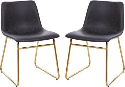 Flash Furniture Butler 18 Inch Commercial Grade LeatherSoft Dining Table Height Chair, Mid-Back Gold Sled Base with Dark Gray LeatherSoft Upholstery, Set of 2 - LeafyLoom