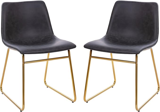 Flash Furniture Butler 18 Inch Commercial Grade LeatherSoft Dining Table Height Chair, Mid-Back Gold Sled Base with Dark Gray LeatherSoft Upholstery, Set of 2 - LeafyLoom