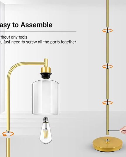 Gold Floor Lamp, Standing Lamp with Glass Lampshade, 6W LED Bulb Included, Modern Floor Lamp with Foot Switch, Industrial Floor Lamp, Bright LED Floor Lamp for Living Room and Bedroom, Office - LeafyLoom