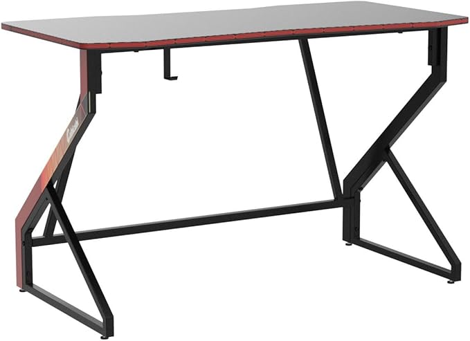 CubiCubi Simple Gaming Desk Z Shaped 55 inch Gamer Workstation, Home Computer Carbon Fiber Surface Gaming Desk PC Table with Headphone Hook - LeafyLoom