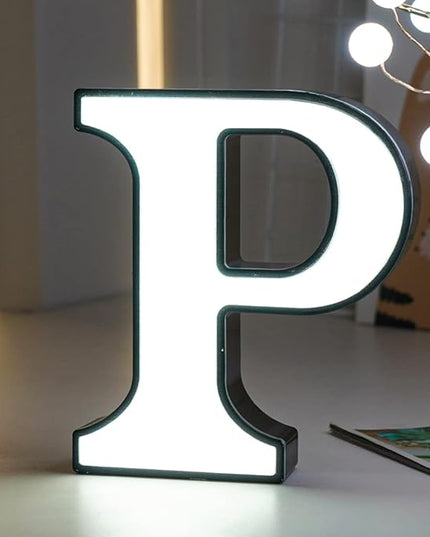 LED Marquee Letter Lights-DIY Marquee Lights up Letter Signs, Dual DC Interface Upgrade Multi-Letter Connection, 26 Alphabet Signs for Wedding, Birthday, Party， Bar Decoration (P) - LeafyLoom
