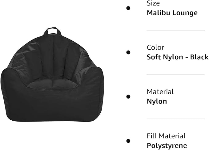 Posh Creations Structured Comfy Seat for Playrooms and Bedrooms, Large Bean Bag Chair, Malibu Lounge, Black - LeafyLoom