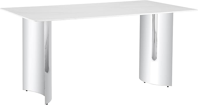 NicBex 63Inch Rectangular Dining Table,Modern Kitchen Table with Imitation Marble Glass Sticker Tabletop and Stainless Steel Legs for 6 to 8,Dining Room Table for Kitchen,Meeting Living Room,White - LeafyLoom