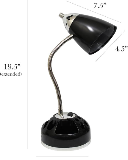 Simple Designs LD1015-BLK Flossy Organizer Desk Lamp with Charging Outlet and Lazy Susan Base, Black - LeafyLoom