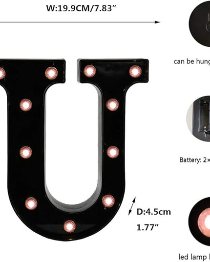 Light Up Black Alphabet Marquee Letters Sign LED Marquee Number Lights Sign for Night Light Home Bar Christmas Lamp Birthday Party Wedding Decoration U - LeafyLoom