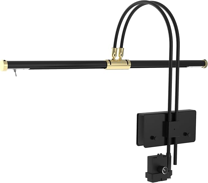 Cocoweb 22" LED Grand Piano Light in Black with Brass Accents with Dimmer Clip - LeafyLoom