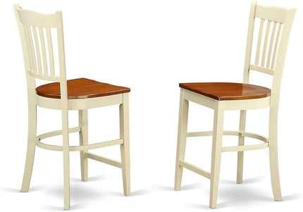 East West Furniture EDGR3-WHI-W Eden 3 Piece Kitchen Counter Set for Small Spaces Contains a Round Room Table with Pedestal and 2 Dining Chairs, 30x30 Inch, Buttermilk & Cherry - LeafyLoom