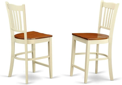 East West Furniture JAGR3-WHI-W 3 Piece Kitchen Counter Height Dining Table Set Contains a Round Pub Table with Pedestal and 2 Dining Room Chairs, 36x36 Inch, Buttermilk & Cherry - LeafyLoom