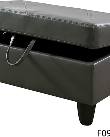 3-Piece L-Shaped Sectional Couches Lounge & Storage Modular Living Room Home Office, 3pcs 97'' Sofa+66.5'' Chaise+28.5'' Ottoman(Left), Dark Grey Faux Leather - LeafyLoom