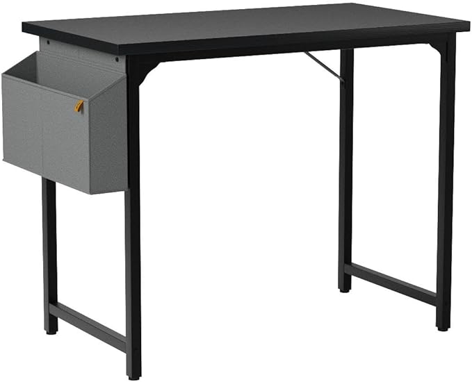 CubiCubi Computer Desk 40" Study Writing Table for Home Office, Modern Simple Style PC Desk, Black Metal Frame, Black - LeafyLoom