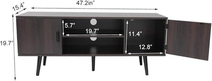 Iwell TV Stand for 55 inch TV, Mid Century Modern TV Stand with Storage, Entertainment Center with 2 Cabinet & 2 Shelves, Retro TV Console Table for Living Room, Bedroom, Black Oak - LeafyLoom