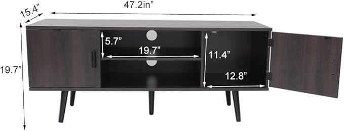 Iwell TV Stand for 55 inch TV, Mid Century Modern TV Stand with Storage, Entertainment Center with 2 Cabinet & 2 Shelves, Retro TV Console Table for Living Room, Bedroom, Black Oak - LeafyLoom