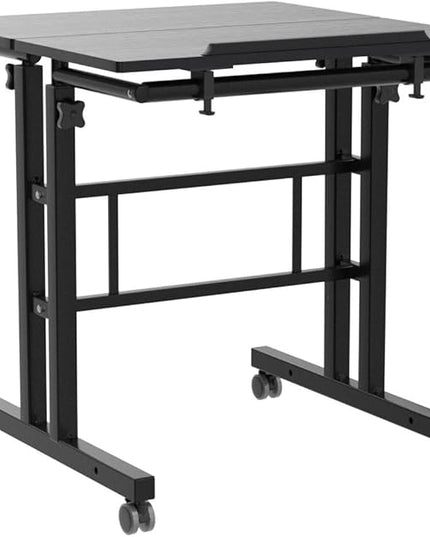 AIZ Adjustable Desk with Rolling Wheels, Portable Laptop Table for Standing or Sitting, Home Office Computer Workstation for Adults or Children,Black - LeafyLoom
