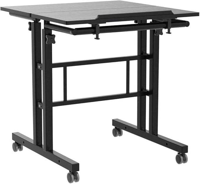 AIZ Adjustable Desk with Rolling Wheels, Portable Laptop Table for Standing or Sitting, Home Office Computer Workstation for Adults or Children,Black - LeafyLoom