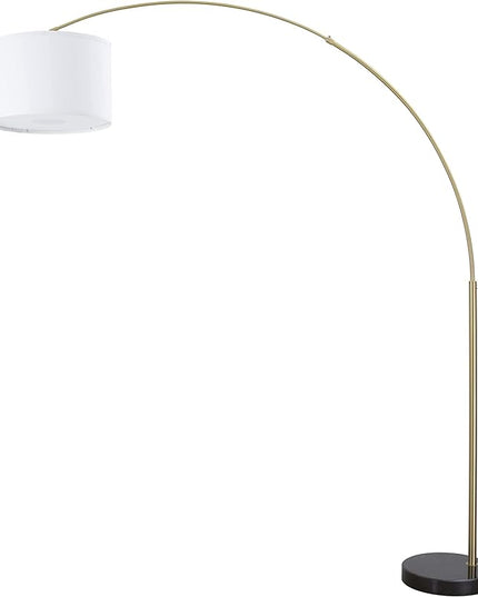 Modern 81" Arc X-LARGE Tall Living Room-Stand Up Arching Drum Shade Large Floor Lamp with Real Marble Base for Dinning/Bedrooms-Corner Lamp for Office Lighting White/Gold (99-6938GLD) - LeafyLoom