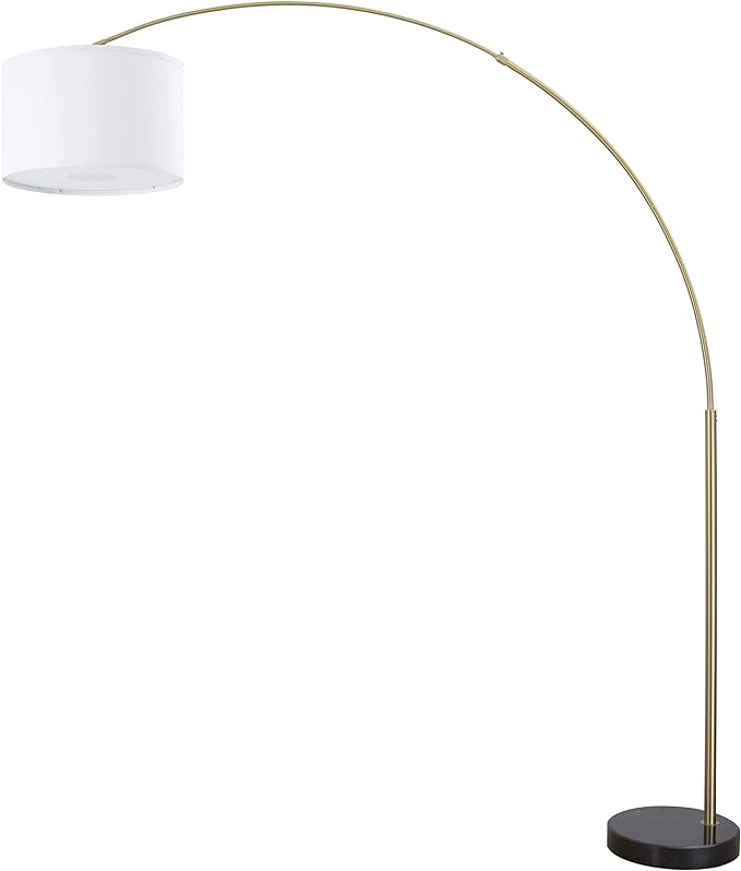 Modern 81" Arc X-LARGE Tall Living Room-Stand Up Arching Drum Shade Large Floor Lamp with Real Marble Base for Dinning/Bedrooms-Corner Lamp for Office Lighting White/Gold (99-6938GLD) - LeafyLoom