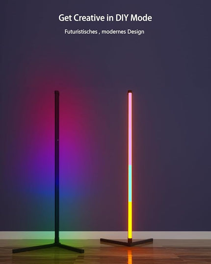 RGB Corner Floor Lamp, 47.24in RGB Color Changing Mood Light WIFI APP and Remote Control Music Sync LED 16M Dimmable Modes Modern Floor Lamp for Living Room, Light Timing - LeafyLoom