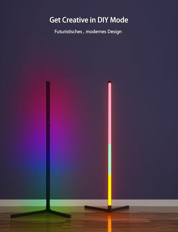 RGB Corner Floor Lamp, 47.24in RGB Color Changing Mood Light WIFI APP and Remote Control Music Sync LED 16M Dimmable Modes Modern Floor Lamp for Living Room, Light Timing - LeafyLoom