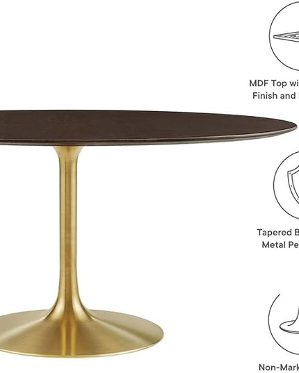 Modway Lippa Dining Table, 60", Gold Cherry Walnut - LeafyLoom
