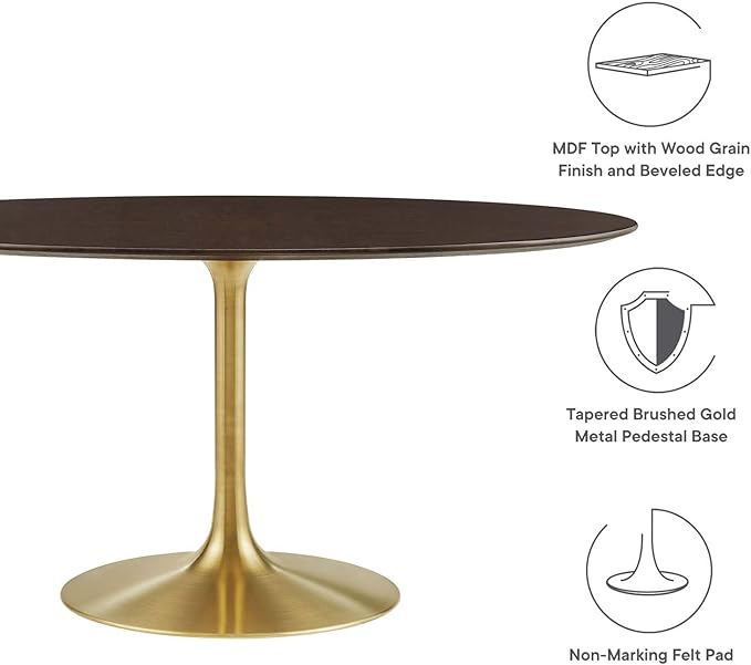 Modway Lippa Dining Table, 60", Gold Cherry Walnut - LeafyLoom