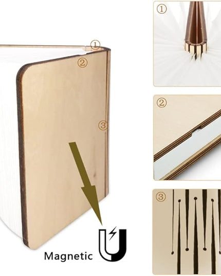 Folding Book Lamp Novelty Wooden Table Lamp Portable Desk Light LED Paper Lantern with USB Rechargeable for Gift Home Office Decor - LeafyLoom