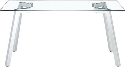 NicBex 63Inch Rectangular Dining Table,Minimalist Kitchen Table with Tempered Glass Tabletop and Silver Metal Legs for 6 to 8,Large Dining Room Table for Kitchen,Dining Living Room,Silver+Transparent - LeafyLoom