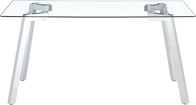 NicBex 63Inch Rectangular Dining Table,Minimalist Kitchen Table with Tempered Glass Tabletop and Silver Metal Legs for 6 to 8,Large Dining Room Table for Kitchen,Dining Living Room,Silver+Transparent - LeafyLoom