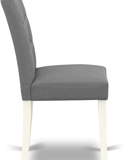 East West Furniture ANAS3-LWH-41 Antique 3 Piece Kitchen Set consists A Wooden Table and 2 Platinum Gray Faux Leather Person Chairs with Stylish Back, Linen White Finish, 36x36 Inch - LeafyLoom