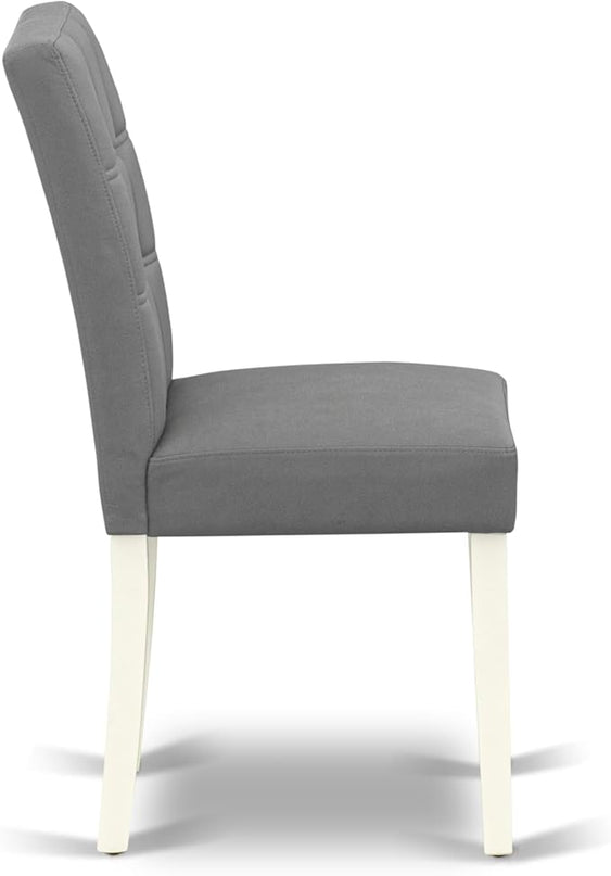 East West Furniture ANAS3-LWH-41 Antique 3 Piece Kitchen Set consists A Wooden Table and 2 Platinum Gray Faux Leather Person Chairs with Stylish Back, Linen White Finish, 36x36 Inch - LeafyLoom