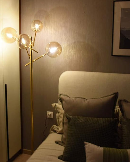 TD00145 Sputnik Chandelier Floor Lamp for Bedroom,4-Lights Glass Shade Floor Lamps for Living Room,Brass/Gold - LeafyLoom