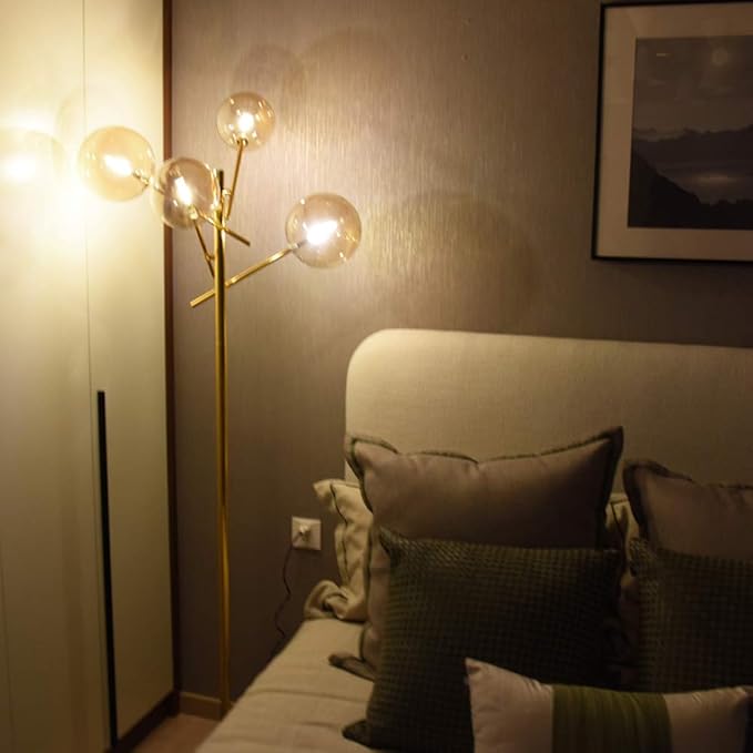 TD00145 Sputnik Chandelier Floor Lamp for Bedroom,4-Lights Glass Shade Floor Lamps for Living Room,Brass/Gold - LeafyLoom