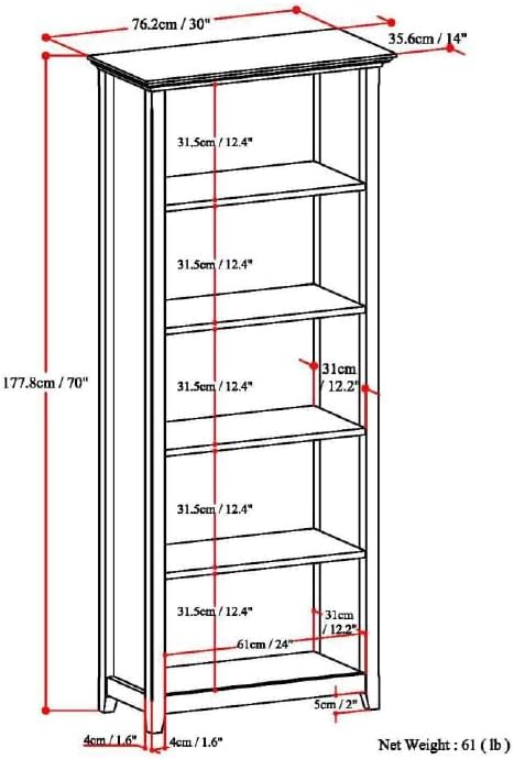 SIMPLIHOME Amherst SOLID WOOD 30 Inch Wide Transitional 5 Shelf Bookcase in Fog Grey, for The Living Room, Study Room and Office - LeafyLoom