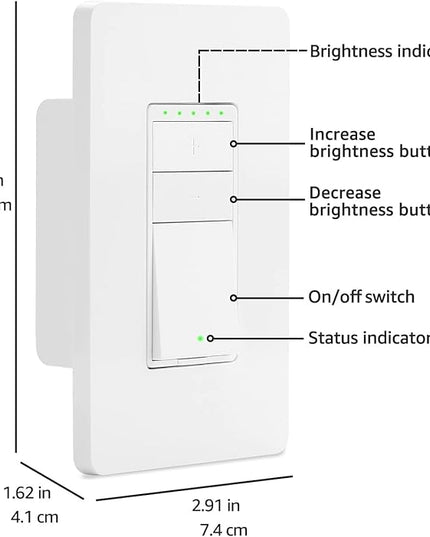 Amazon Basics Smart Dimmer Switch, 3-Way, Works with Alexa Only, 2.4 GHz Wi-Fi, No Hub Required, White AmazonBasics