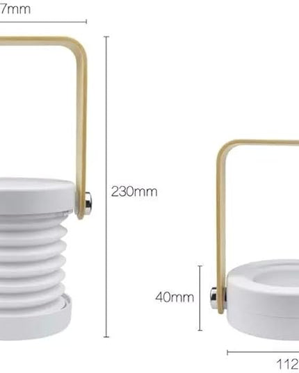 4-in-1 Foldable Table Lamp,USB Retractable LED Light,Wooden Handle Portable Lantern Light and Flashlight,Touch Control Dimmable 3 Level Brightness Night Light for Reading, Outdoor Camping (White) - LeafyLoom