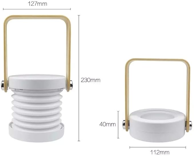 4-in-1 Foldable Table Lamp,USB Retractable LED Light,Wooden Handle Portable Lantern Light and Flashlight,Touch Control Dimmable 3 Level Brightness Night Light for Reading, Outdoor Camping (White) - LeafyLoom