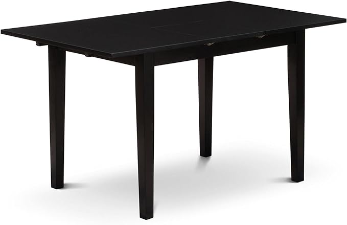 East West Furniture NONI3-BLK-C 3 Piece Modern Dining Table Set Contains a Rectangle Wooden Table with Butterfly Leaf and 2 Linen Fabric Upholstered Chairs, 32x54 Inch, Black - LeafyLoom