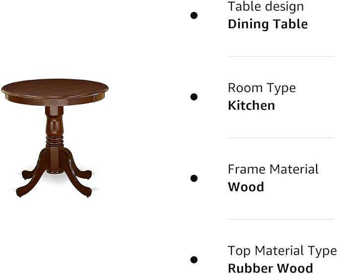 East West Furniture EMT-MAH-TP Eden Dining Room Table - a Round kitchen Table Top with Pedestal Base, 30x30 Inch, Mahogany - LeafyLoom