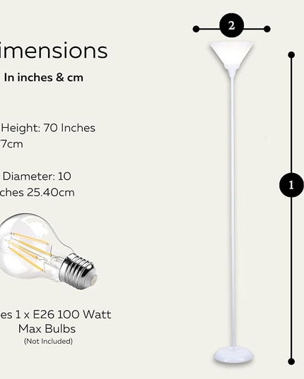 LIGHTACCENTS White Torchiere Floor Lamp - Floor Lamps for Living Room, Bedroom Standing Lamp, Modern Living Room Decor, 70-Inch Pole Light with Opal White Cone Shade - Stylish Tall Lamp - LeafyLoom