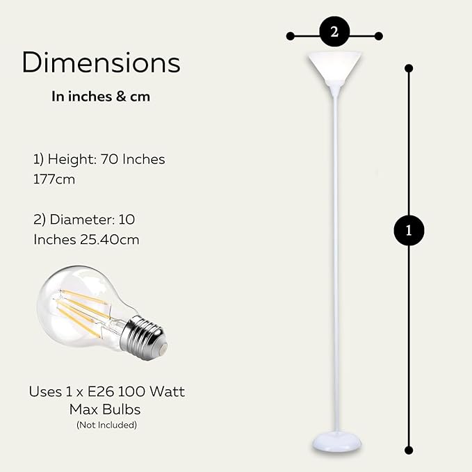 LIGHTACCENTS White Torchiere Floor Lamp - Floor Lamps for Living Room, Bedroom Standing Lamp, Modern Living Room Decor, 70-Inch Pole Light with Opal White Cone Shade - Stylish Tall Lamp - LeafyLoom