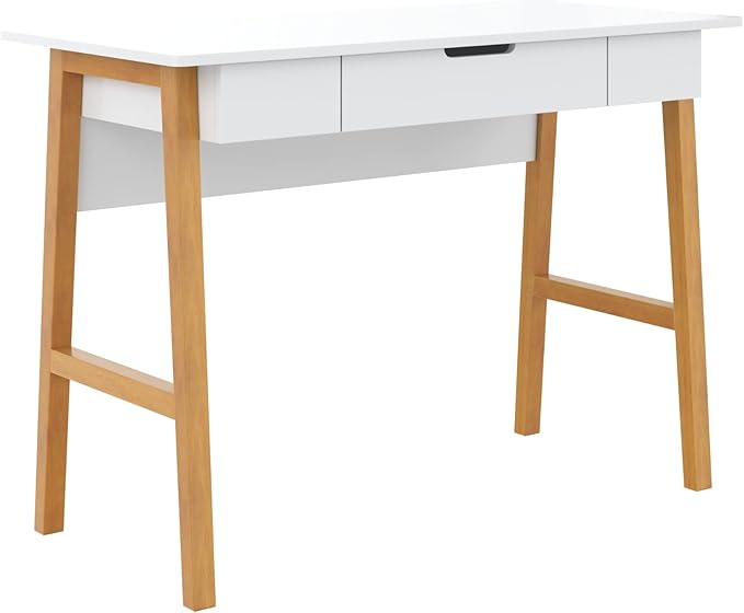 Nathan James Jacklyn Modern Home Office Writing Desk, White/Brown - LeafyLoom