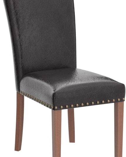 COLAMY Upholstered Parsons Dining Chairs Set of 4, PU Leather Dining Room Kitchen Side Chair with Nailhead Trim and Wood Legs - Dark Brown - LeafyLoom