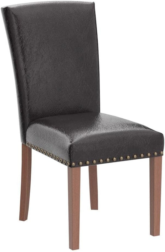 COLAMY Upholstered Parsons Dining Chairs Set of 4, PU Leather Dining Room Kitchen Side Chair with Nailhead Trim and Wood Legs - Dark Brown - LeafyLoom