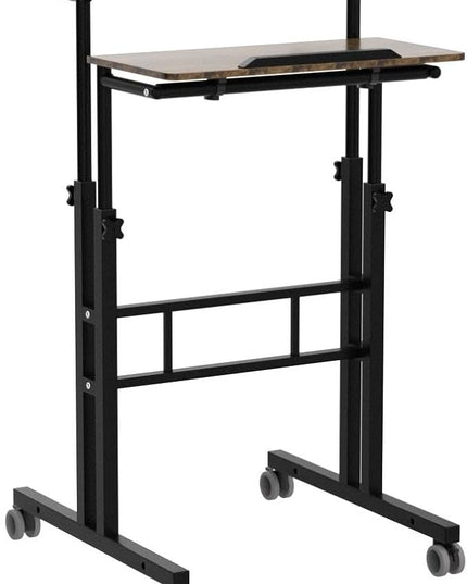 AIZ Double Adjustable Computer Desk Home Office Workstation with Rolling Wheels, Portable Laptop Table for Standing or Sitting, Adults or Children,Brown, Black & Yellow - LeafyLoom