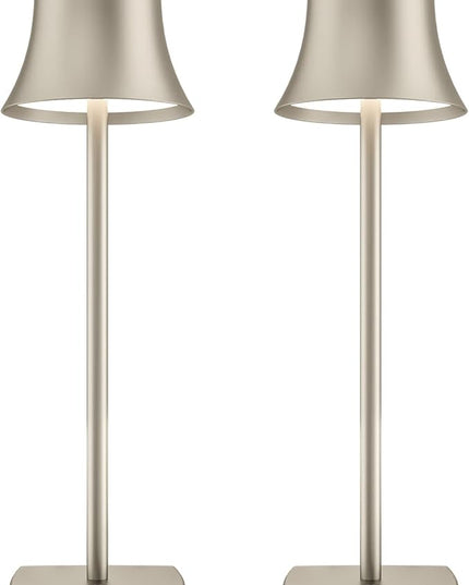 2 Pack LED Cordless Table Lamps Rechargeable,5000mAh Battery Operated Table Light,3 Color Stepless Dimming,Portable Small Desk Lamp in Aluminum for Party Patio Restaurant Indoor/Outdoor(Silver) - LeafyLoom