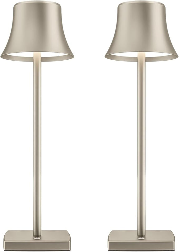 2 Pack LED Cordless Table Lamps Rechargeable,5000mAh Battery Operated Table Light,3 Color Stepless Dimming,Portable Small Desk Lamp in Aluminum for Party Patio Restaurant Indoor/Outdoor(Silver) - LeafyLoom
