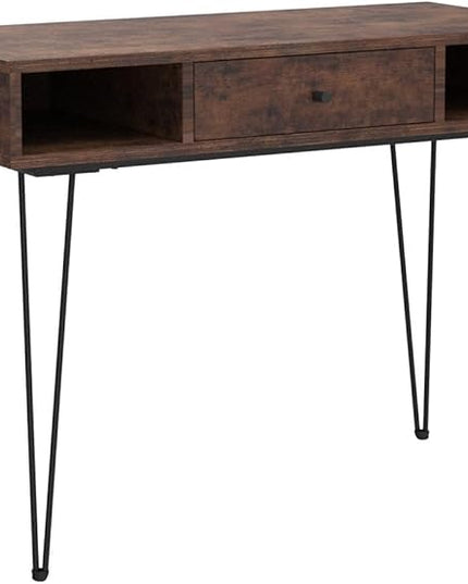 VECELO 39.3" Home Office Work Table with Drawers Computer Desk Writing/Study, 39 Inch Hairpin Legs, Retro Brown - LeafyLoom