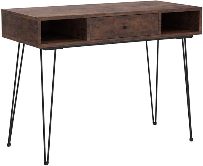 VECELO 39.3" Home Office Work Table with Drawers Computer Desk Writing/Study, 39 Inch Hairpin Legs, Retro Brown - LeafyLoom