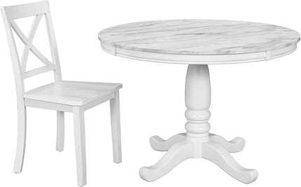 Round 5-Piece Kitchen Room Solid Wood Dining Table and Chairs Set for 4, White - LeafyLoom